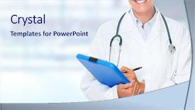  Presentation with medical clipboard - Cool new presentation theme with hospital worker - hands of medical doctor woman backdrop and a  colored foreground