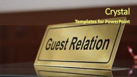  Presentation with human relation - Cool new slide deck with hospitality hotel - close guest relation tablet backdrop and a tawny brown colored foreground