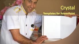  Presentation with notebook - Presentation having hospitality industry - bellboy holding a blank notebook background and a tawny brown colored foreground