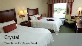  Presentation with beds - Slide set with empty hotel or motel room background and a light gray colored foreground