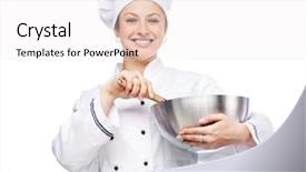  Presentation with catering - Colorful presentation theme enhanced with catering industry - female chef with whisk backdrop and a white colored foreground