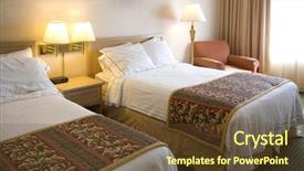  Presentation with beds - PPT layouts enhanced with hotel room with two beds lamps pictures chairs and pillows background and a tawny brown colored foreground