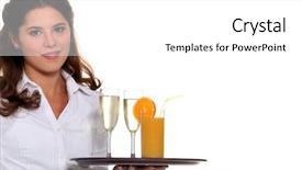  Presentation with catering service waitress on duty - Slide deck featuring waitress carrying tray of drinks background and a white colored foreground