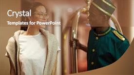  Presentation with hospitality - Beautiful theme featuring hospitality management - hospitable porter talking to young backdrop and a tawny brown colored foreground