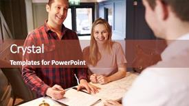  Presentation with tourism hotel - Presentation design having hospitality tourism - couple checking in at hotel background and a tawny brown colored foreground