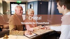  Presentation with senior couple - Presentation theme enhanced with hospitality tourism - senior couple checking background and a coral colored foreground