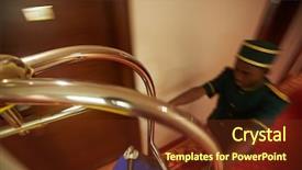  Presentation with aces high card game - Amazing PPT layouts having hospitality tourism industry - high angle portrait of bellboy backdrop and a  colored foreground