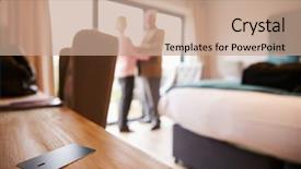  Presentation with hotel key - Amazing presentation theme having hospitality tourism industry - hotel room key with senior backdrop and a coral colored foreground