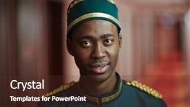  Presentation with hotel industry - Amazing slide set having hospitality tourism industry - portrait of smiling young bellhop backdrop and a tawny brown colored foreground