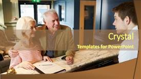  Presentation with hotel industry - Cool new presentation theme with hospitality tourism industry - senior couple checking backdrop and a coral colored foreground