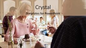  Presentation with senior couple - Presentation theme with hospitality tourism industry - senior couple enjoying dessert background and a  colored foreground