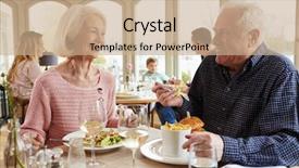  Presentation with active seniors senior couple - Amazing presentation having hospitality tourism industry - senior couple enjoying meal backdrop and a  colored foreground