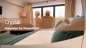  Presentation with hotel royalty - Amazing presentation theme having hospitality tourism industry - senior couple on vacation sitting backdrop and a coral colored foreground