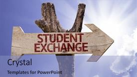  Presentation with student exchange - Theme with host family - student exchange wooden sign background and a light blue colored foreground
