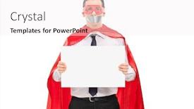  Presentation with costume - Presentation having hostage-in-superhero-costume-holding background and a white colored foreground