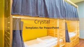 Presentation with hostel - Beautiful slide deck featuring hostel dormitory beds arranged in room backdrop and a gold colored foreground