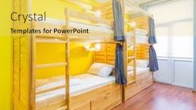  Presentation with beds - Slide deck having hostel-dormitory-beds-arranged background and a yellow colored foreground