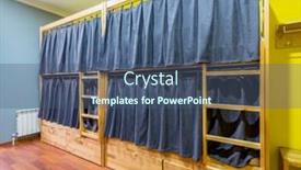  Presentation with hostel - PPT theme featuring hostel-dormitory-beds-arranged background and a ocean colored foreground