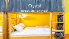  Presentation with beds - Theme having hostel dormitory beds arranged background and a ocean colored foreground