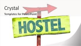  Presentation with hostel - PPT theme enhanced with hostel sign isolated on white background and a sky blue colored foreground