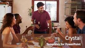  Presentation with dinner party - Colorful PPT theme enhanced with hosting - friends with drinks backdrop and a tawny brown colored foreground