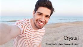  Presentation with photo - Slide set consisting of hot - photo of handsome happy young background and a soft green colored foreground