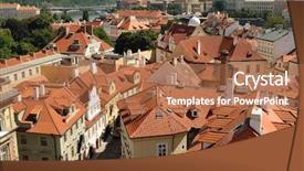  Presentation with czech republic - Slides with hot air ballon - aerial view of mala strana background and a coral colored foreground