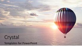  Presentation with media - Cool new slides with hot air ballon - aerostat flying above clouds mixed backdrop and a coral colored foreground