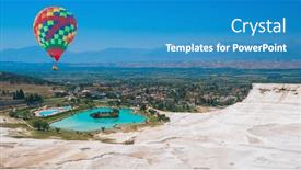  Presentation with tourists - PPT theme having hot-air-balloon-above background and a  colored foreground