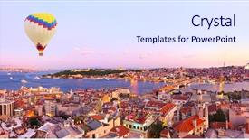  Presentation with istanbul - Beautiful PPT theme featuring hot air balloon over istanbul backdrop and a sky blue colored foreground