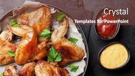  Presentation with hot sauce - Beautiful slide deck featuring hot barbecue chicken wings with sauce top view on stone table backdrop and a tawny brown colored foreground