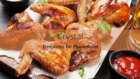  Presentation with hot sauce - PPT layouts with hot barbecue chicken wings with sauce and draft beer background and a coral colored foreground