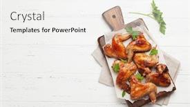  Presentation with hot sauce - Beautiful PPT theme featuring hot barbecue chicken wings with sauce top view on wooden table with copy space backdrop and a white colored foreground