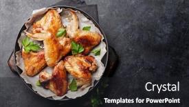  Presentation with hot sauce - Beautiful PPT theme featuring hot-barbecue-chicken-wings backdrop and a dark gray colored foreground