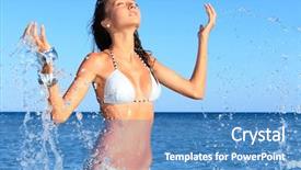  Presentation with woman in sea - Amazing presentation theme having hot beach - beautiful young woman backdrop and a  colored foreground