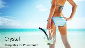  Presentation with swim - PPT theme with hot beach - young woman with wet skin background and a arctic colored foreground