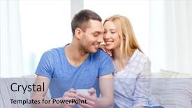  Presentation with healthy food - Colorful PPT theme enhanced with love family healthy food and happiness concept - smiling man with cup of tea or coffee with wife or girlfriend at home backdrop and a light blue colored foreground