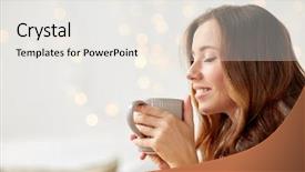  Presentation with christmas winter a table - PPT layouts consisting of woman with cup of coffee background and a white colored foreground