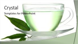  Presentation with green tea and milk - Cool new slide deck with transparent cup of green tea backdrop and a white colored foreground