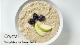 Presentation with acai berry smoothie bowl - Audience pleasing PPT theme consisting of hot cereal - bowl of porridge backdrop and a soft green colored foreground