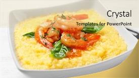  Presentation with shrimp - Beautiful PPT theme featuring hot cereal - bowl with fresh tasty shrimp backdrop and a blonde colored foreground