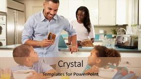  Presentation with family and home love concept - Beautiful slide deck featuring hot cereal - family eating breakfast at home backdrop and a coral colored foreground