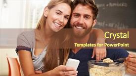 Presentation with mobile phones and hospital - Presentation design having hot cereal - young couple eating breakfast whilst background and a tawny brown colored foreground