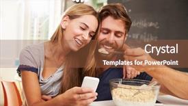 Presentation with breakfast cereal - Audience pleasing slide set consisting of hot cereal - young couple eating breakfast whilst backdrop and a tawny brown colored foreground