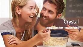  Presentation with breakfast - Beautiful slide set featuring hot cereal - young couple eating breakfast backdrop and a tawny brown colored foreground