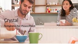  Presentation with breakfast - Audience pleasing presentation theme consisting of hot cereal - young couple eating breakfast backdrop and a coral colored foreground