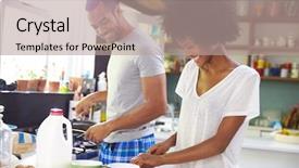  Presentation with breakfast - Audience pleasing presentation design consisting of hot cereal - young couple preparing breakfast backdrop and a coral colored foreground