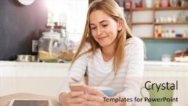  Presentation with breakfast - PPT theme having hot cereal - young woman eating breakfast whilst background and a soft green colored foreground