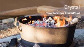  Presentation with charcoal - Audience pleasing slides consisting of hot charcoal fire ready for barbecue in firepit backdrop and a coral colored foreground