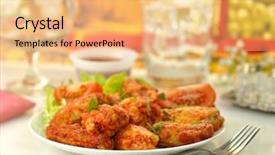  Presentation with animal cartoon chicken - Slides having hot chicken wings with salad background and a coral colored foreground